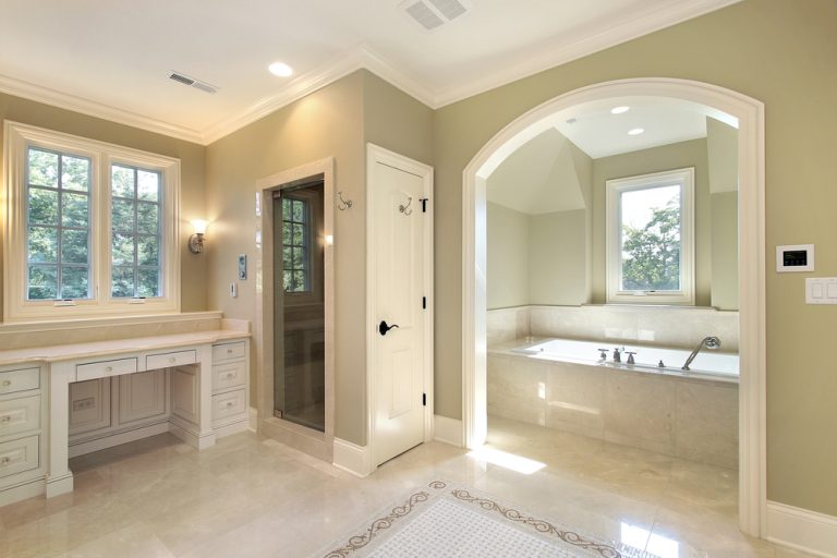 Modern master bathroom with standalone tub