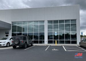 commercial window film on car dealership windows