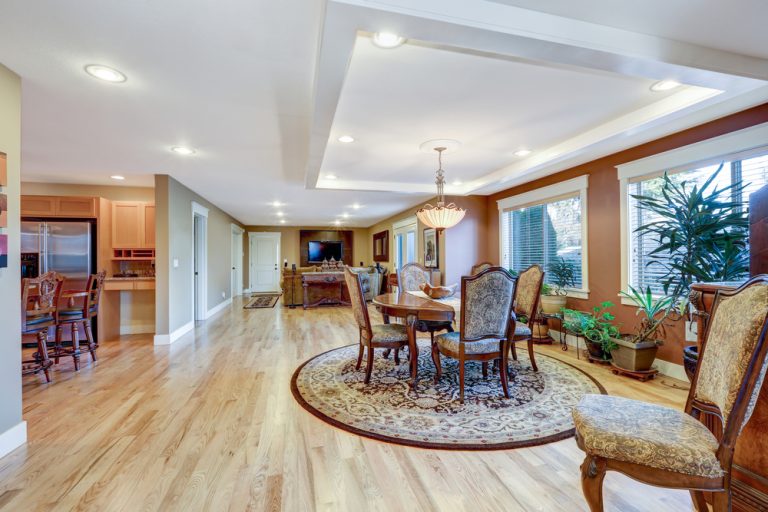 Craftsman home dining room interior with open floor plan