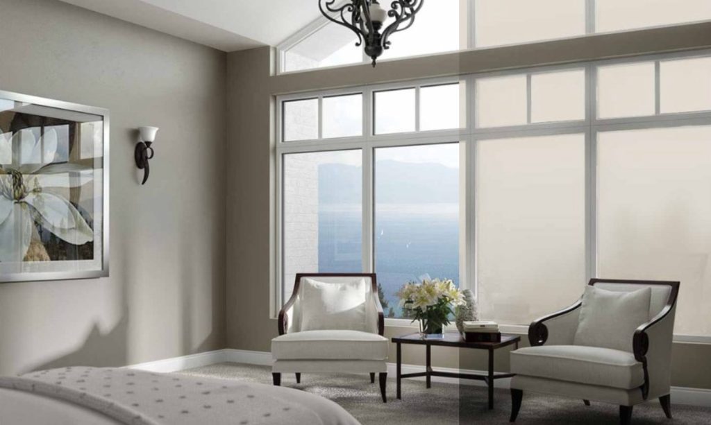 Smart Film on window in clean, modern living room